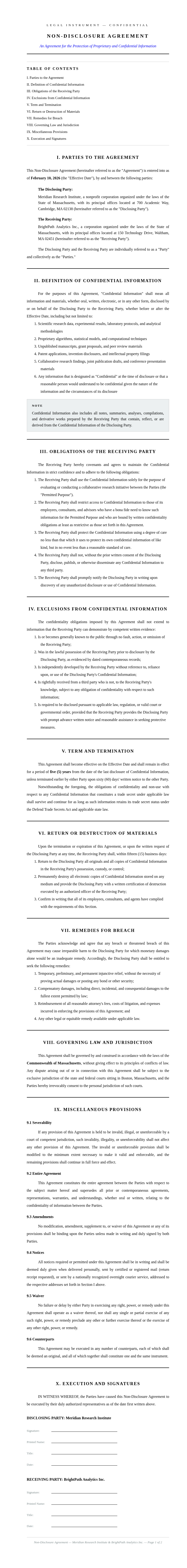 Academic thesis Non Disclosure Agreement